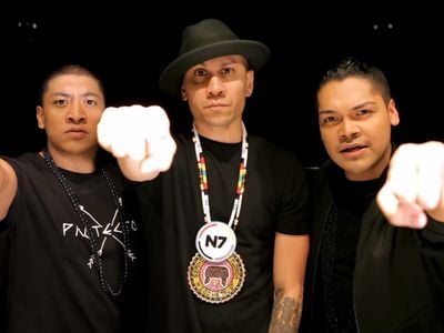 From left to right: Zack “Doc” Battiest, Taboo of the Black Eyed Peas, and Spencer Battiest in the music video 