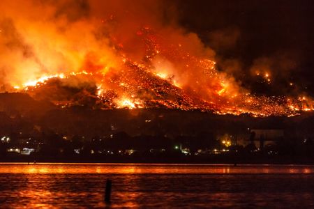 The Holy Fire at Lake Elsinore, California, when only about five percent of the fire was contained, August 9, 2018.