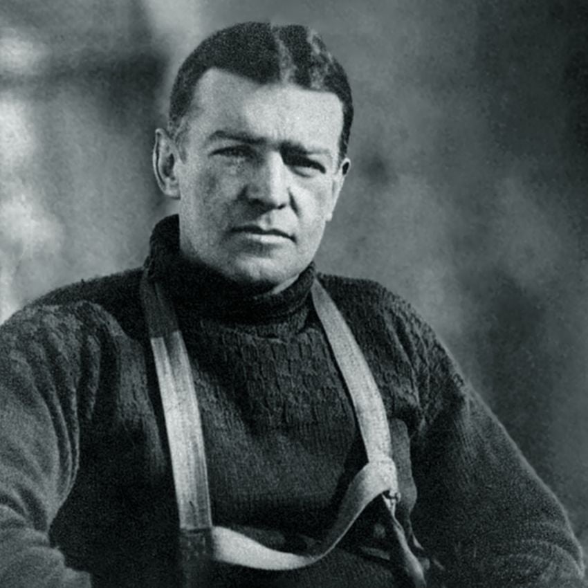 black and white image of Ernest Shackleton