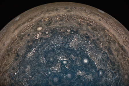 A view over Jupiter’s south pole from NASA's Juno spacecraft.