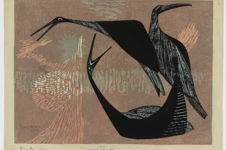 Birds (Cranes), Tamami&nbsp;Shima, woodblock print,&nbsp;1959