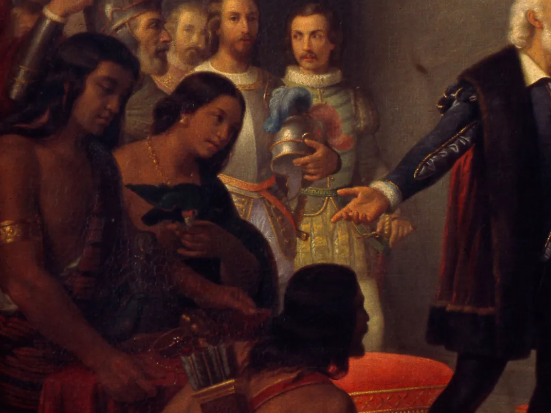 Detail of Juan Cordero's 1850 painting Christopher Columbus at the Court of Catholic Kings