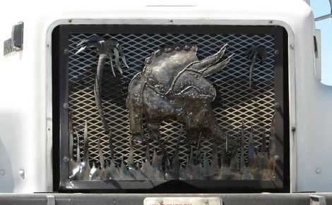 A Triceratops grill cover as seen in Granger, Washington