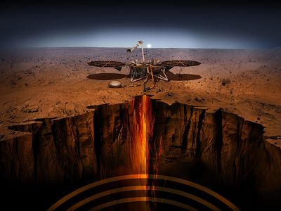Once NASA's InSight lander touches down on the surface of Mars, it will use a seismometer to measure "Marsquakes," and a self-hammering heat probe will burrow five meters below the surface to study the internal heat of the planet. 