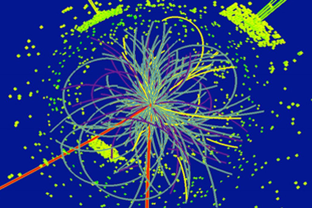 Simulation of a detection of the Higgs boson in the CMS experiment.