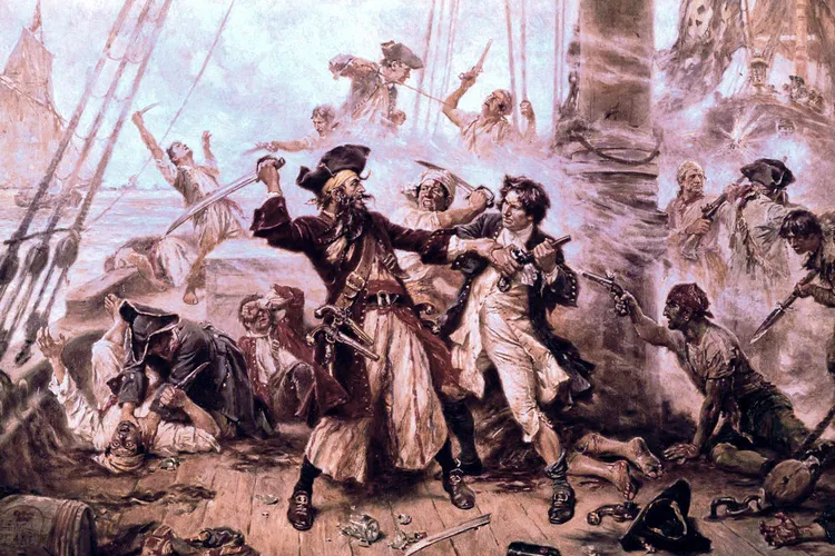 A romanticized 1920 depiction of the capture of Blackbeard, one of history's most notorious pirates