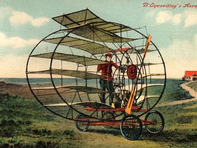 Postcard of the Marquis d'Equevilley-Montjustin's 1907/1908 multiplane.