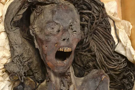 The mummy was preserved with her mouth wide open.