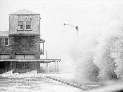 Waves kicked up by Hurricane Dora pound a beachfront hotel in St. Augustine, Florida, in 1964.