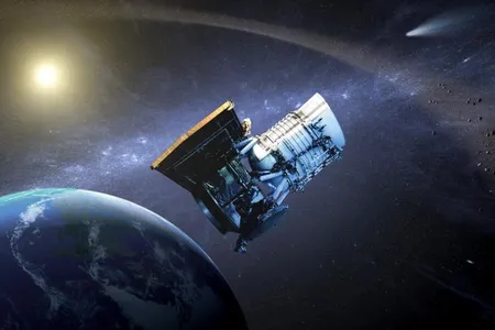An artist&#39;s illustration of the WISE spacecraft in orbit around Earth. The mission was renamed NEOWISE in 2013 to reflect a new focus on finding near-Earth objects.