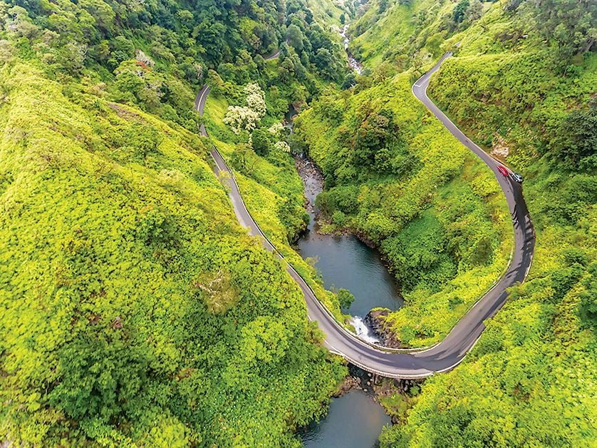 an aerial view of Hana Highway in Hawaii