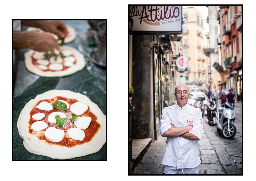 The tricolor margheritas at Pizzeria Da Attilio. Right, Attilio Bachetti