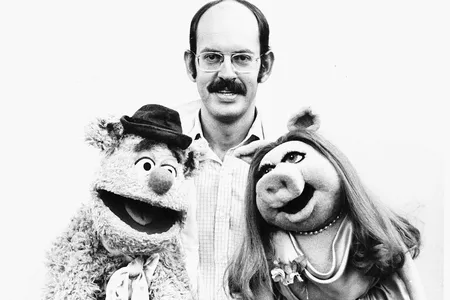 The Muppet Show Puppeteer Frank Oz Actor poses with Muppets Fozzie Bear Miss Piggy