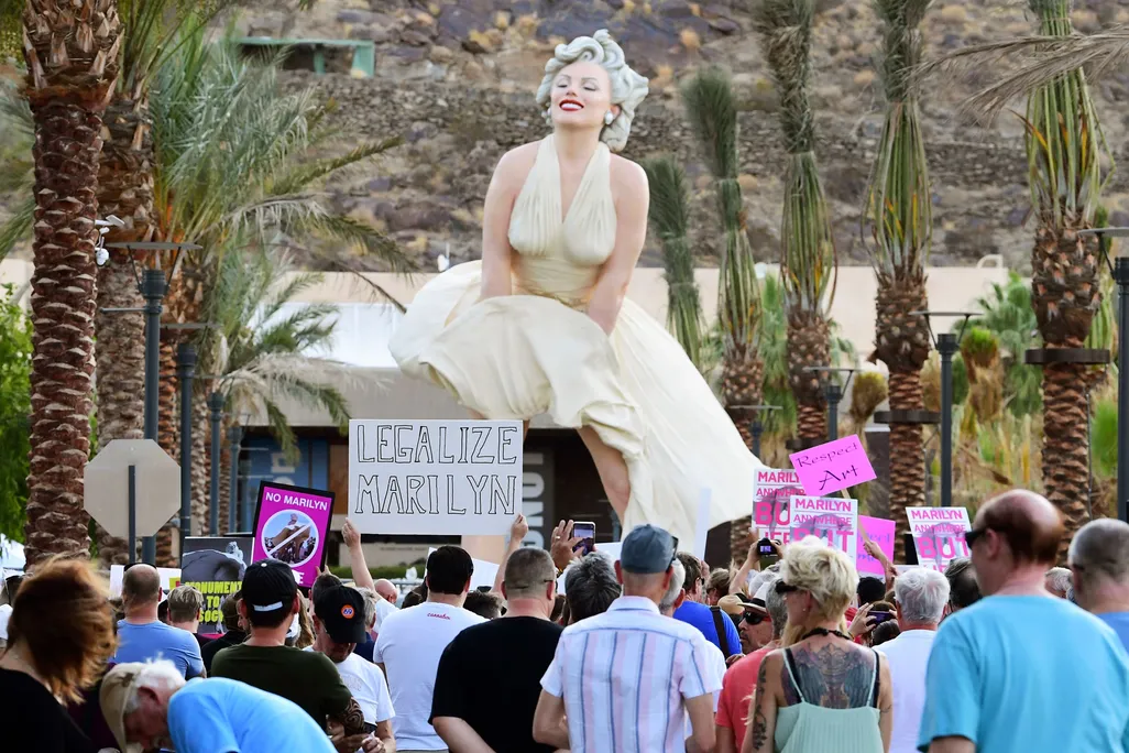 Protesters at Forever Marilyn unveiling