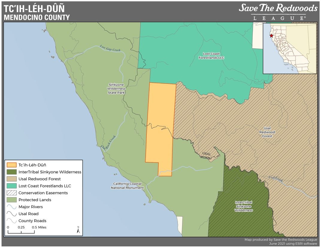 Map of California, showing the location of Tc’ih-Léh-Dûñ