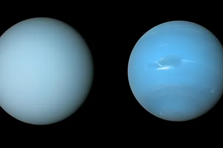 Uranus (left) and Neptune (right)