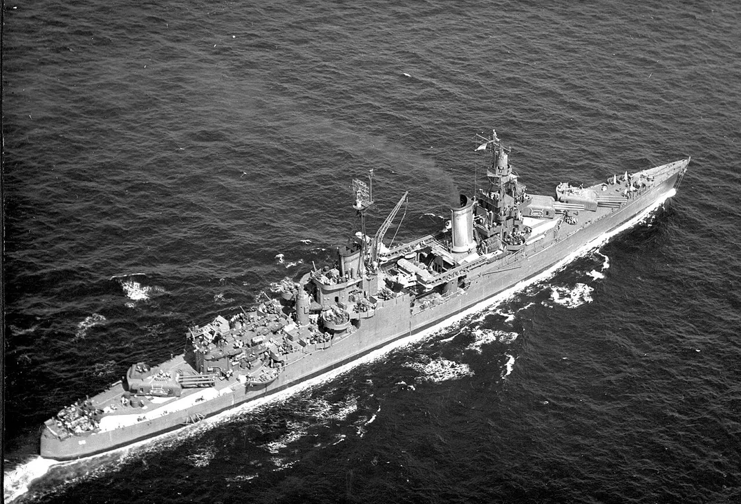 View of the Indianapolis at sea in 1943 or 1944