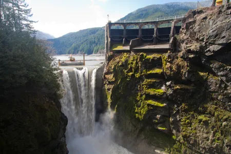 The Lake Mills reservoir gets drawn down in March 2012 as part of the Elwha River Restoration, which involved the largest dam removal project in U.S. history.