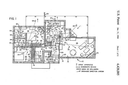 Frances Gabe's 1984 patent shows the floor plan of her self-cleaning home