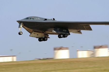 A B-2 Spirit lifts off from Whiteman Air Force Base during an exercise in 2012.