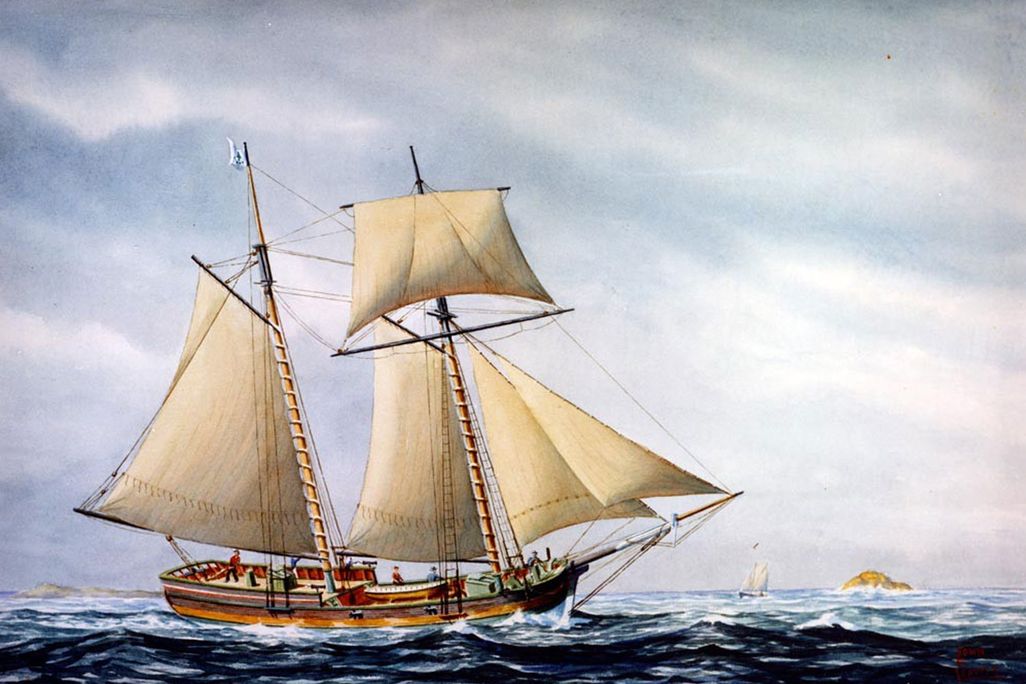 A painting of the Hannah, a Continental schooner that captured a British vessel in September 1775