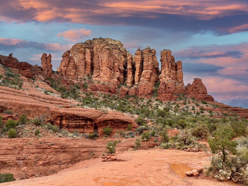 A landscape of the desert southwest featuring red rock formations
