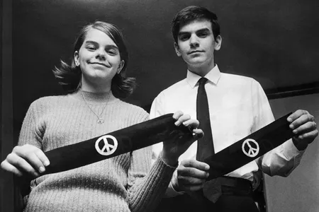 Mary Beth and John Tinker display their black armbands in 1968, over two years after they wore anti-war armbands to school and sparked a legal battle that would make it all the way to the Supreme Court.
