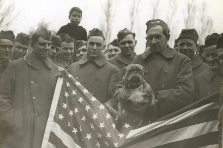 Often called "military mascots," animals played pivotal roles during WWI. Pictured here is John Bull of the 77th Aero Force (sic).  [165-WW-472A-49]