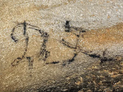 Cherokee syllabary inscription from 1.5km into Manitou Cave (average element vertical height approximately
80mm) 