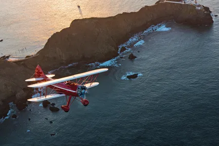 The “perfect red fabric” of Ferdinand Seeman’s Waco, over Point Bonita, California, in 2018.