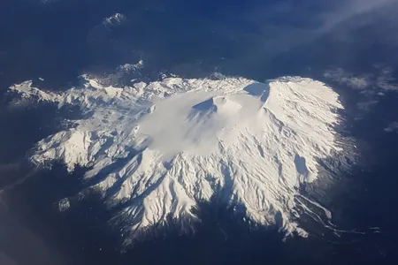 Chile&#39;s Mocho-Choshuenco volcano, as seen from the air in June 2019