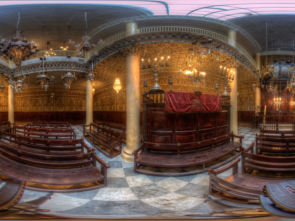 SOCIALMEDIA-Moshe Nahon Synagogue in Tangier, Morocco. This is a flattened view of a 360-degree photograph from Diarna’s archives.