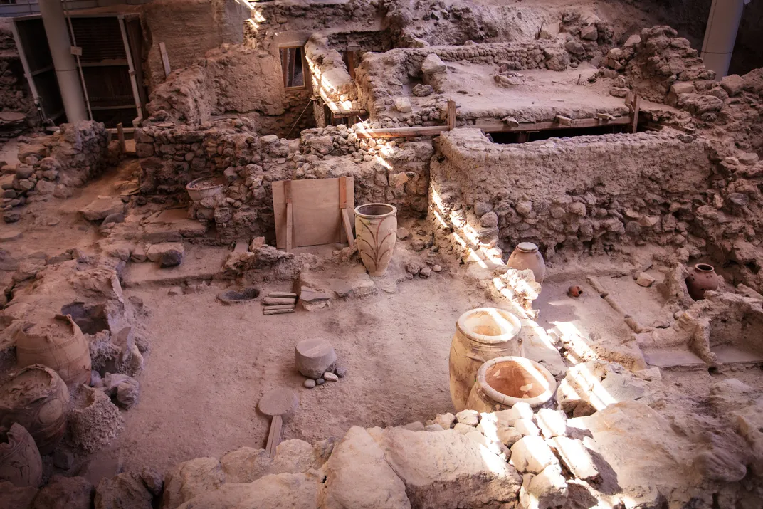 Part of the archaeological site of Akrotiri on Santorini