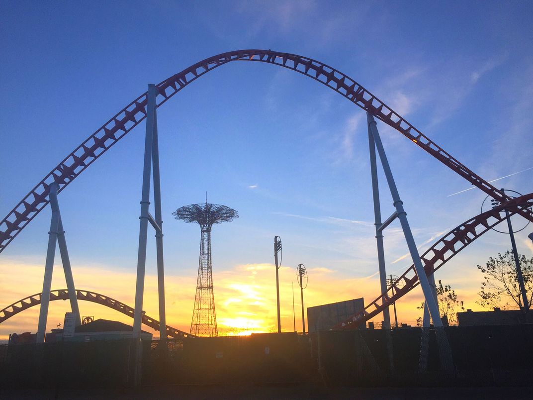 A roller coaster at sunset