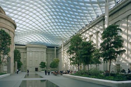 Pools at the Kogod Courtyard reflect the roof&mdash;and invite visitors to walk on water.