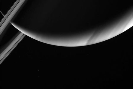 An image from Cassini's first dive through the gap between Saturn and its rings in April.