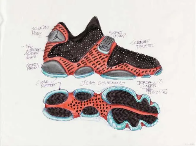 Concept design for Nike Air Jordan XIII by Tinker Hatfield, 1996