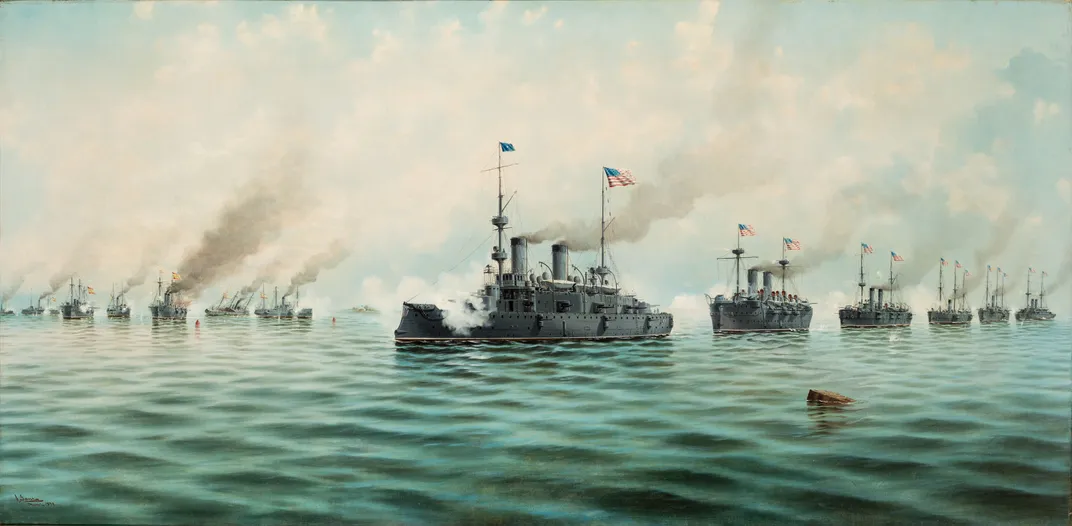 Battle of Manila Bay May 1, 1898 by Ildefonso Sanz y Doménech, 1899