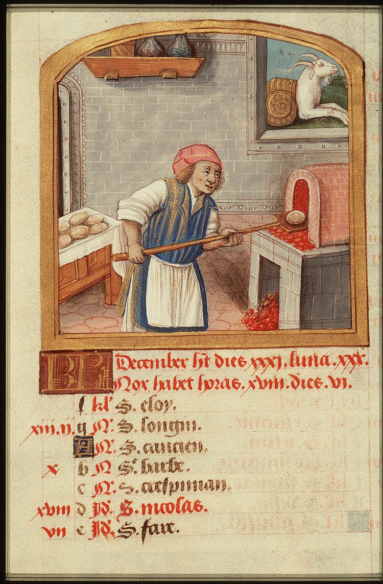 Illustration of a medieval baker making bread