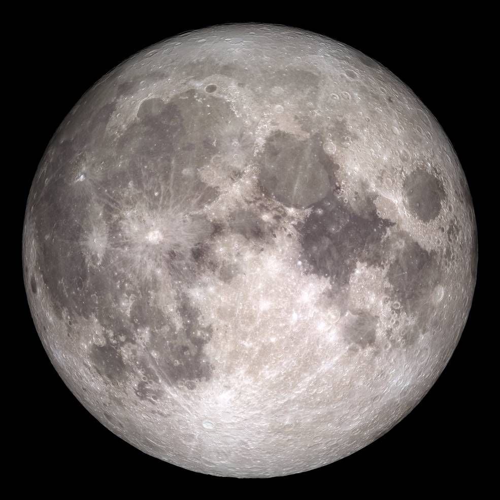 Photo of the entire moon and the lunar surface.