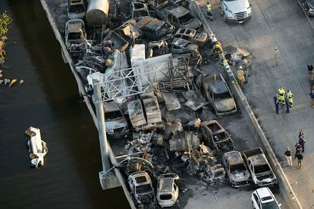 The aftermath of a multi-vehicle pileup on I-55 on Oct. 23, 2023 that occured because &quot;super fog&quot; lowered visibility.