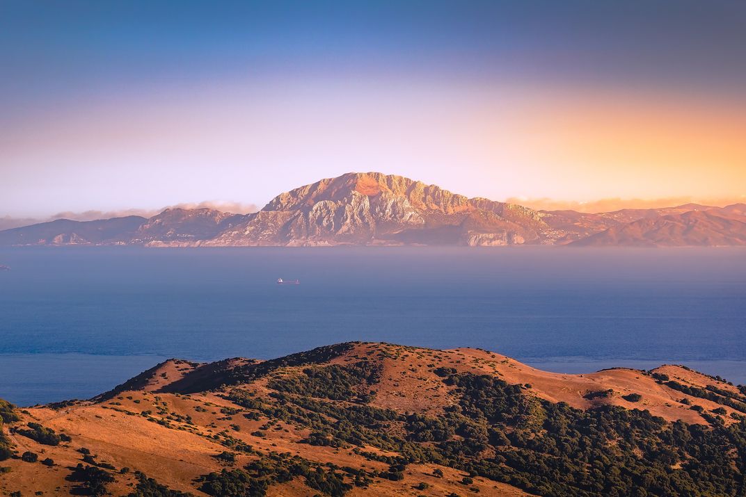 The Strait of Gibraltar, view from Tarifa, Spain to Morocco