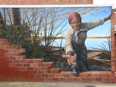 Dorchester County artist Michael Rosato painted a mural of Harriet Tubman in Cambridge, Maryland.