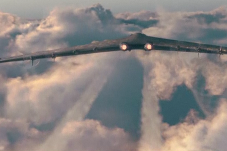 The evil Red Skull escapes in a flying wing.