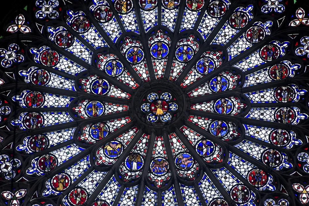 Stained glass window in the cathedral in Rouen