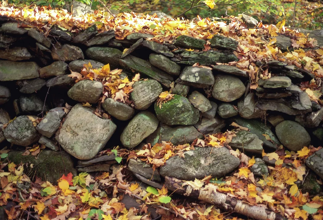 Close-up of New England rock wall