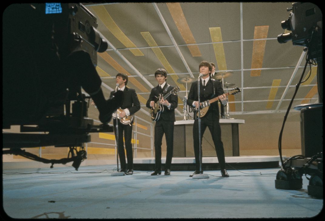 The Beatles performing on "The Ed Sullivan Show" in February 1964