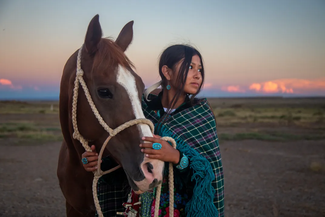 Portrait of a Navajo Girl and Her Horse