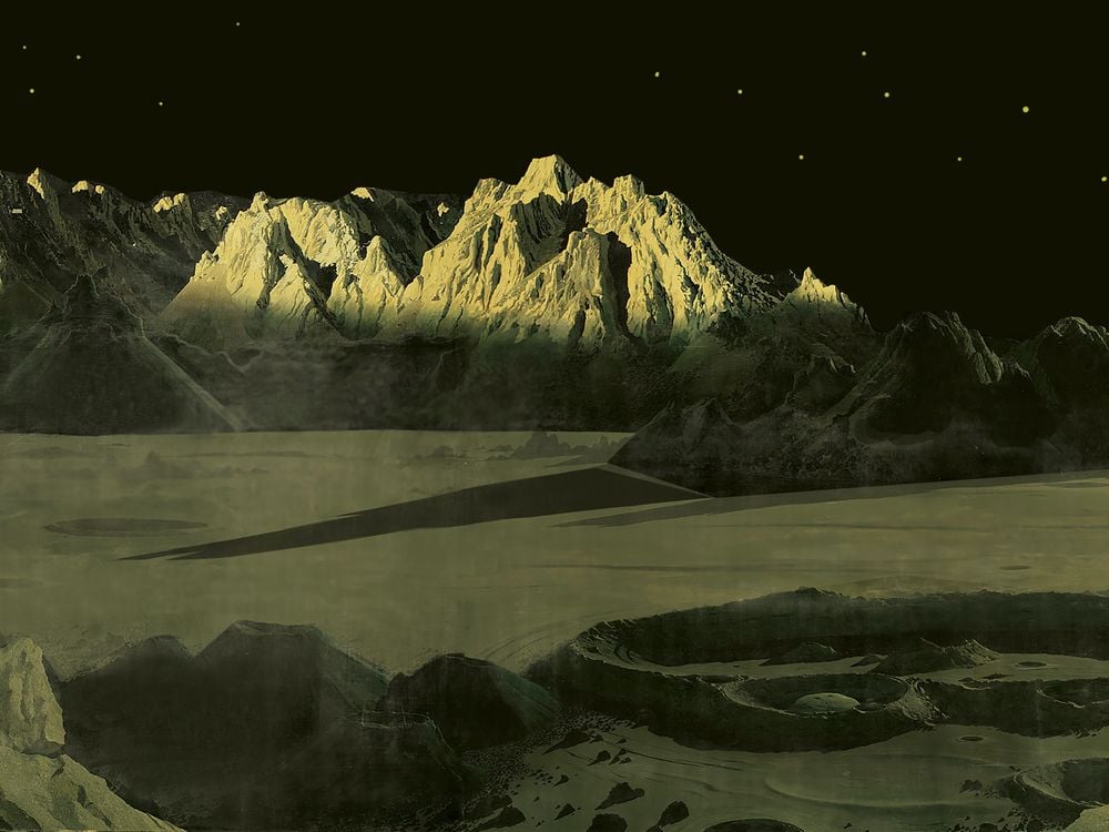 artist's vision of mountainous lunar landscape