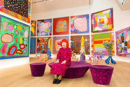 Yayoi Kusama with recent works in Tokyo, 2016
